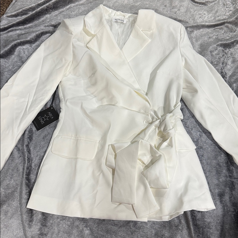 Area Stars Ivory Tie-Front Blazer